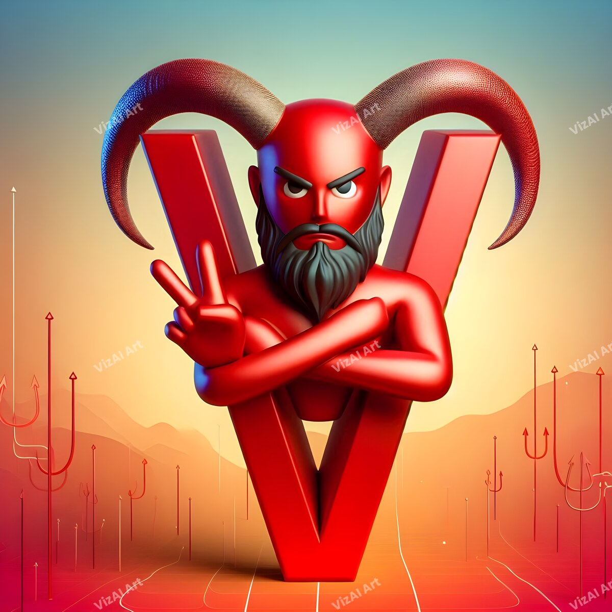 Devil Alphabet Wall Art letter V