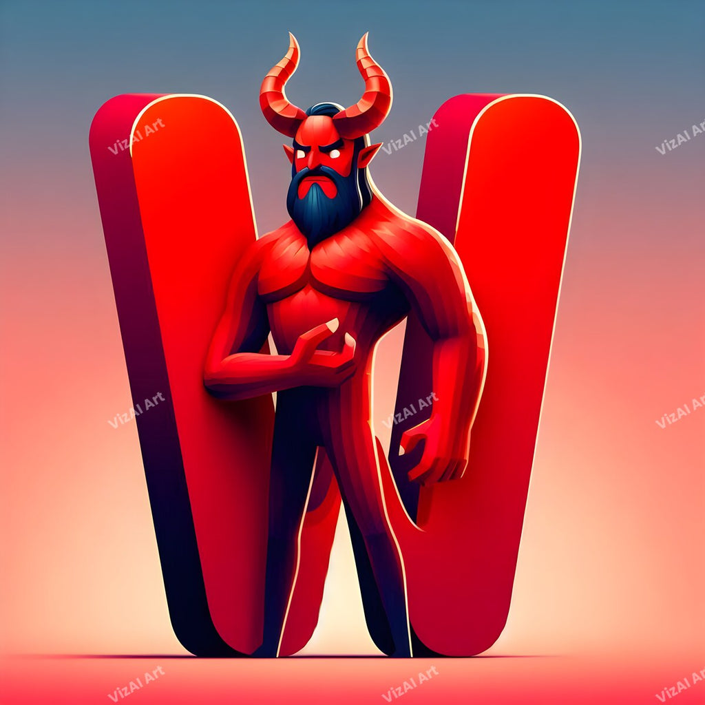 Devil Alphabet Wall Art letter W