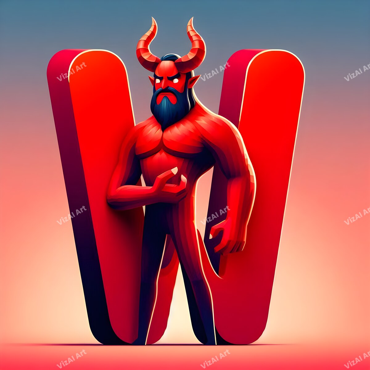 Devil Alphabet Wall Art letter W