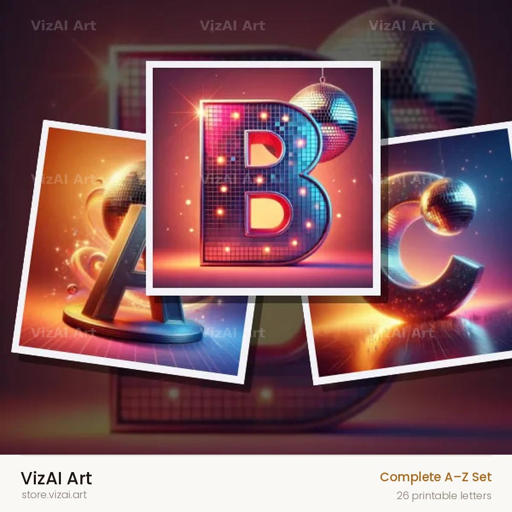 Disco Mirror Ball alphabet — choose an individual printable letter