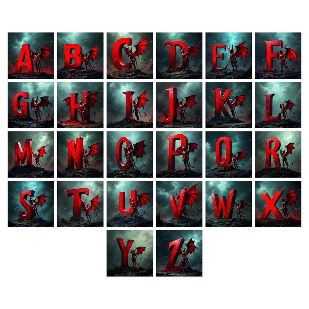 Winged Demon Alphabet — choose your individual printable letter A to Z