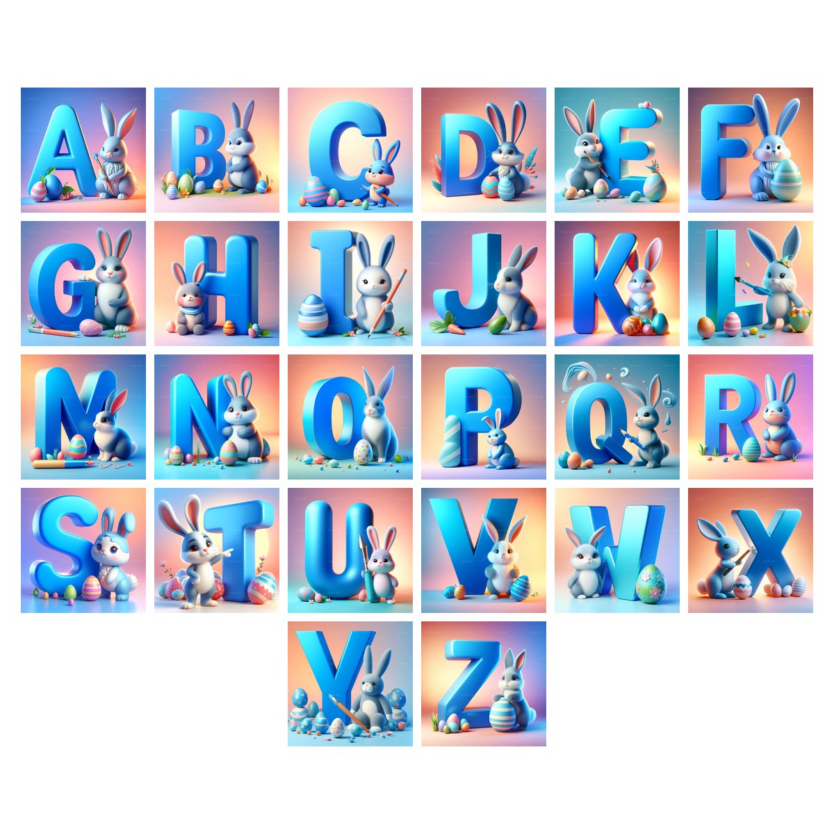 Easter Bunny alphabet — all 26 letters
