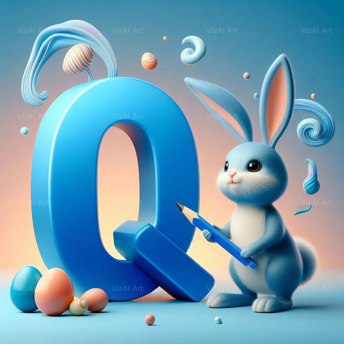 Easter Bunny alphabet letter Q