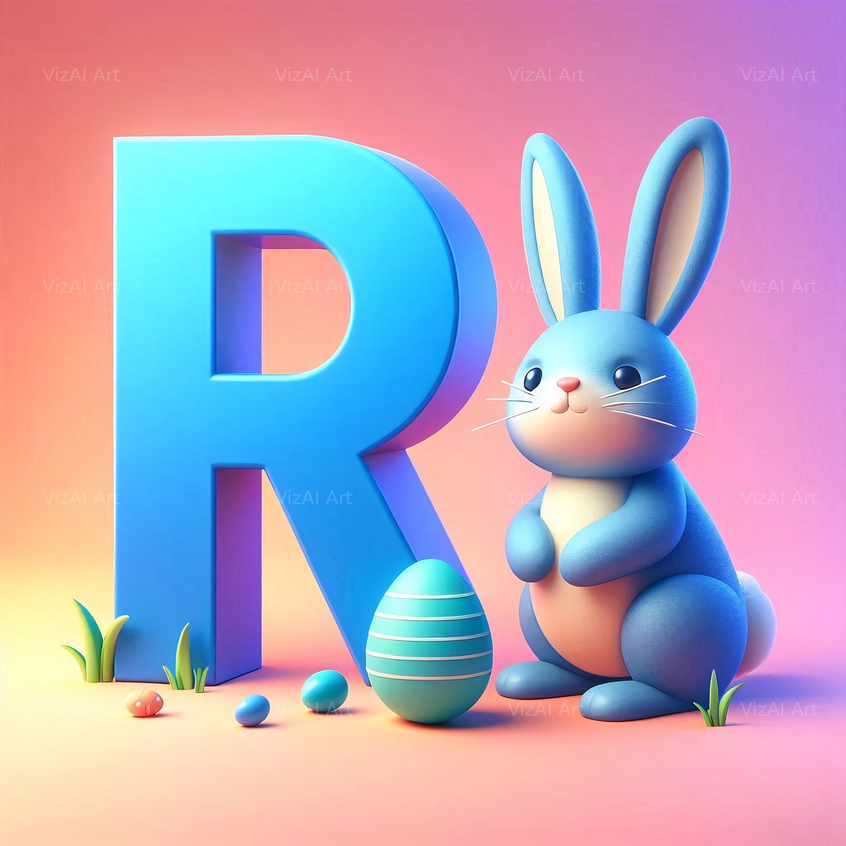 Easter Bunny alphabet letter R