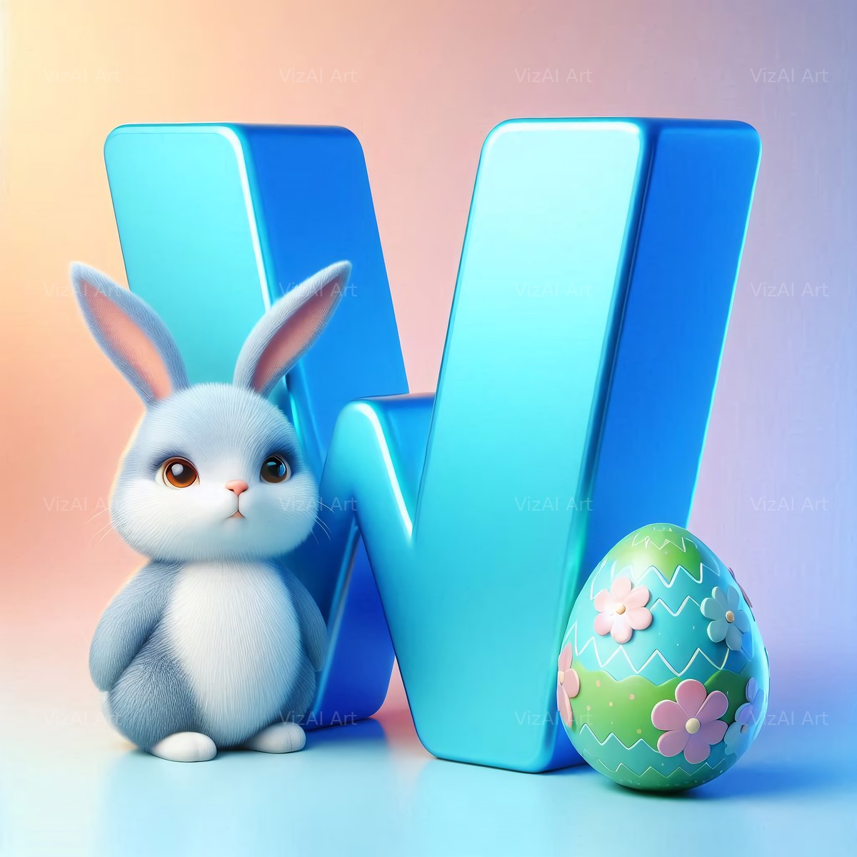 Easter Bunny alphabet letter W