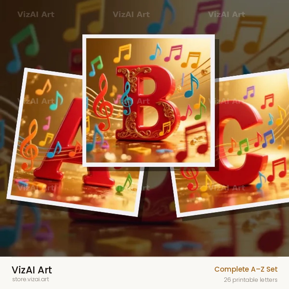 Red Note Fanfare alphabet — choose an individual printable letter