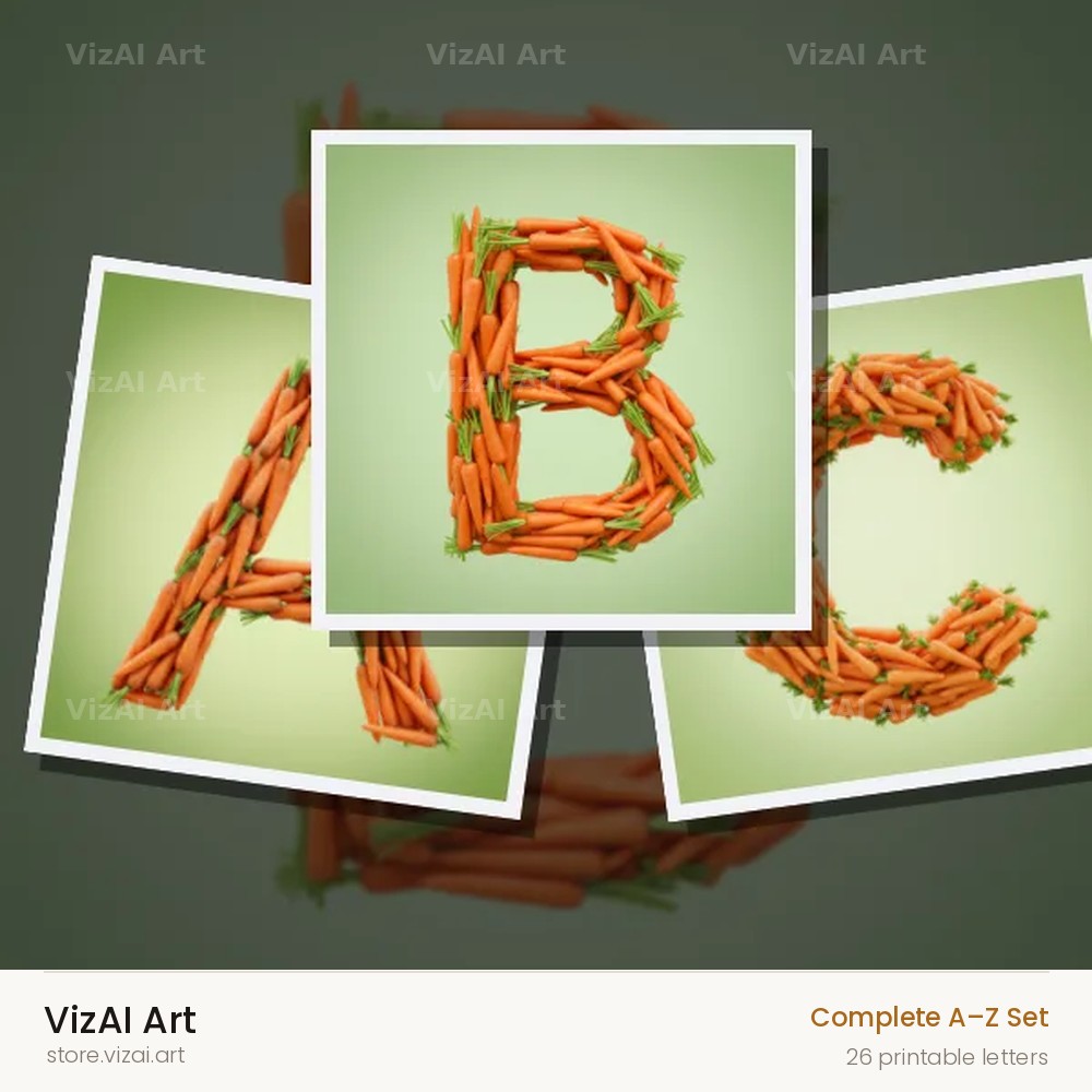 Fresh Carrot Bunch alphabet — choose an individual printable letter