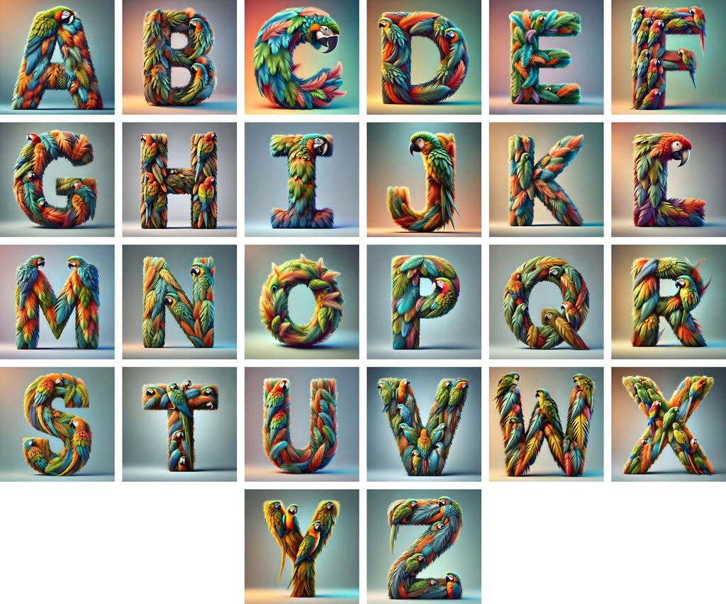 Feather alphabet — choose an individual printable letter