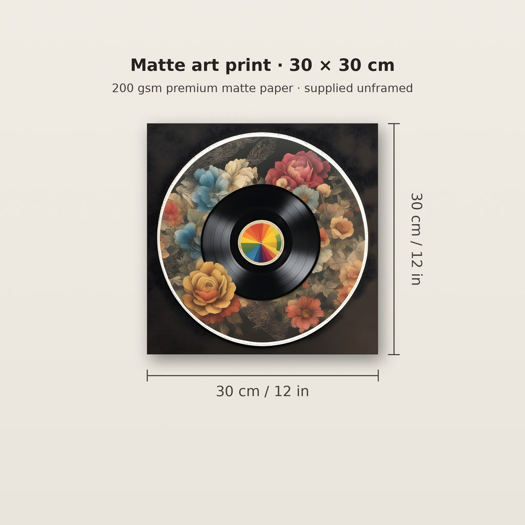 Size guide: the print measures 30 cm by 30 cm (12 in), on 200 gsm matte paper, unframed
