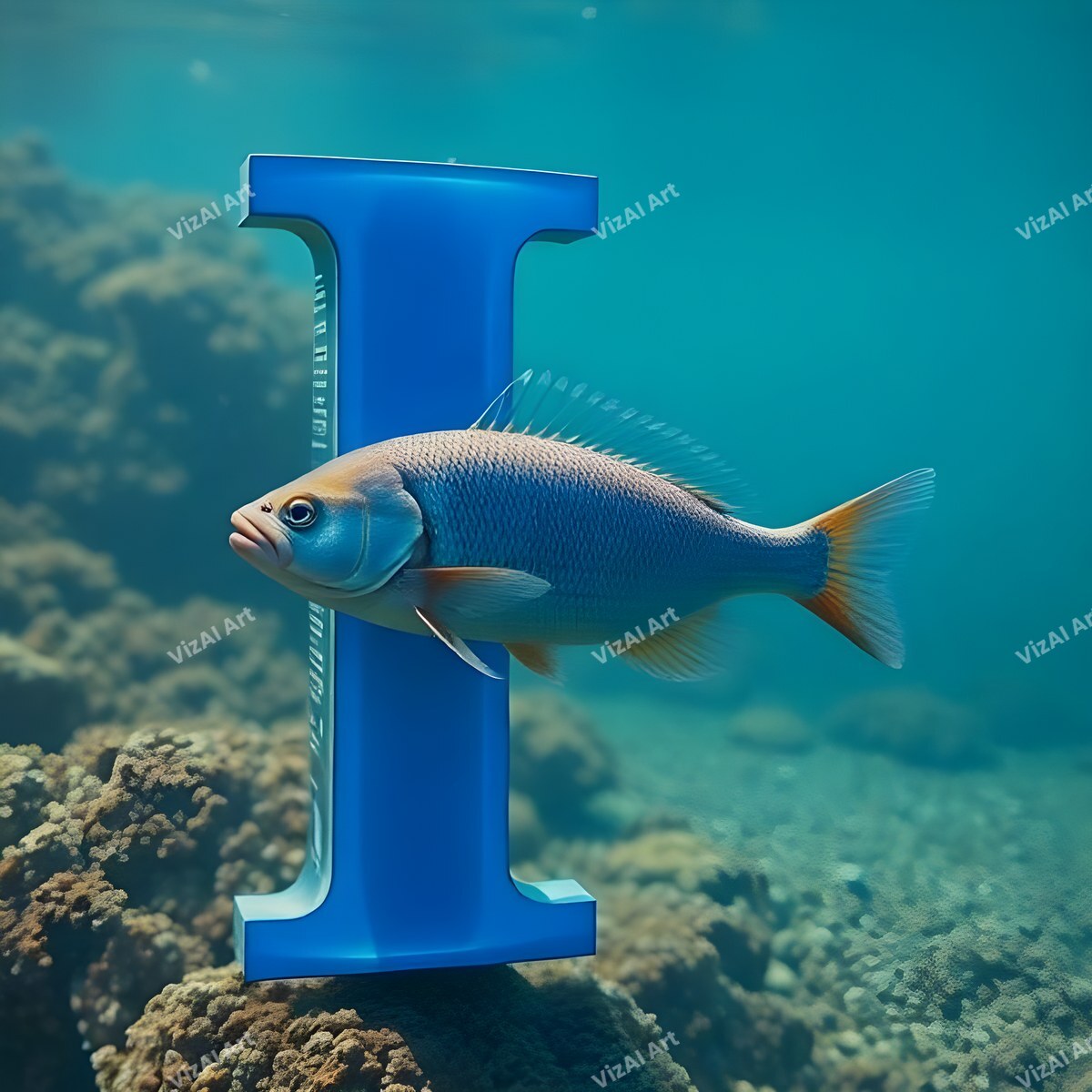 Underwater Fish alphabet letter I