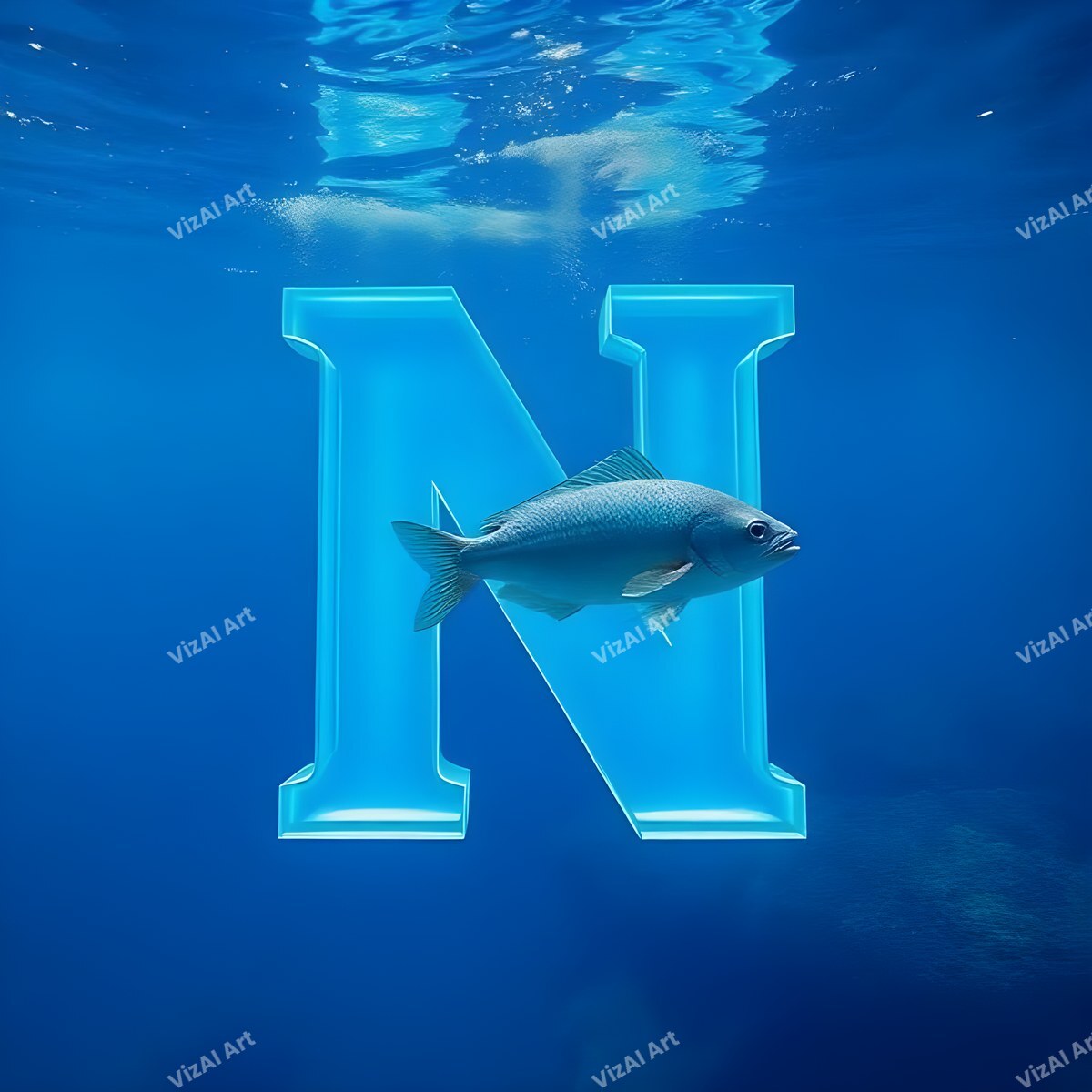 Underwater Fish alphabet letter N