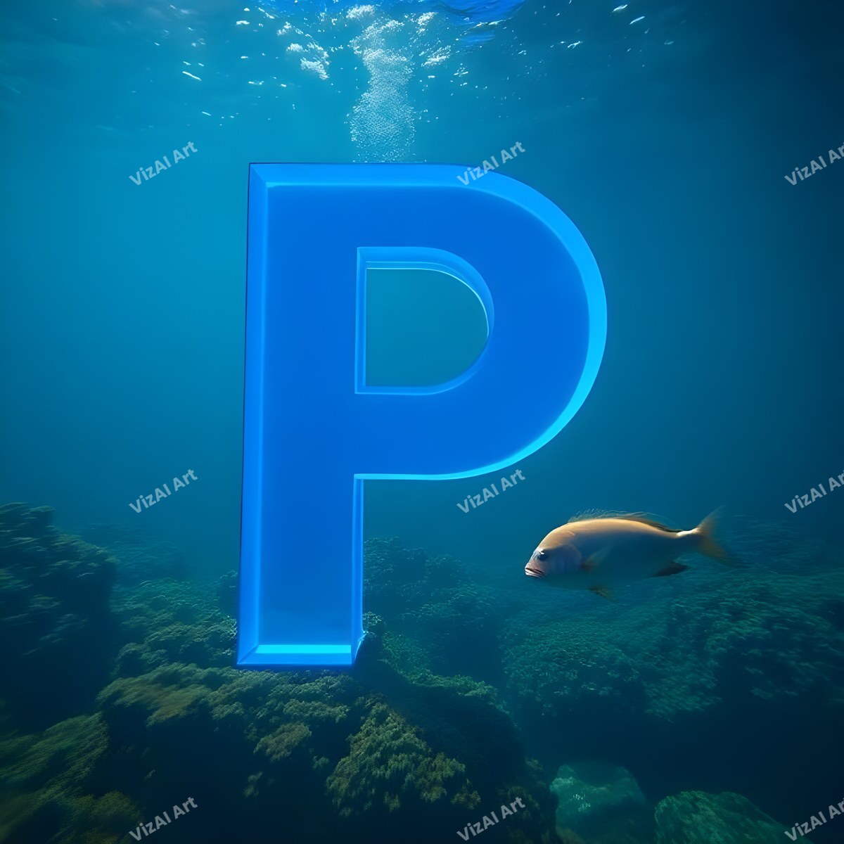 Underwater Fish alphabet letter P
