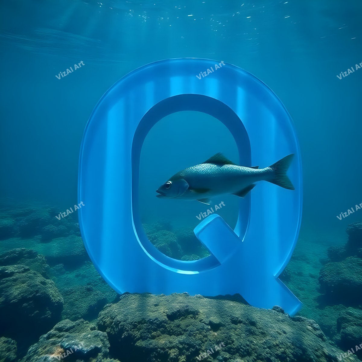 Underwater Fish alphabet letter Q