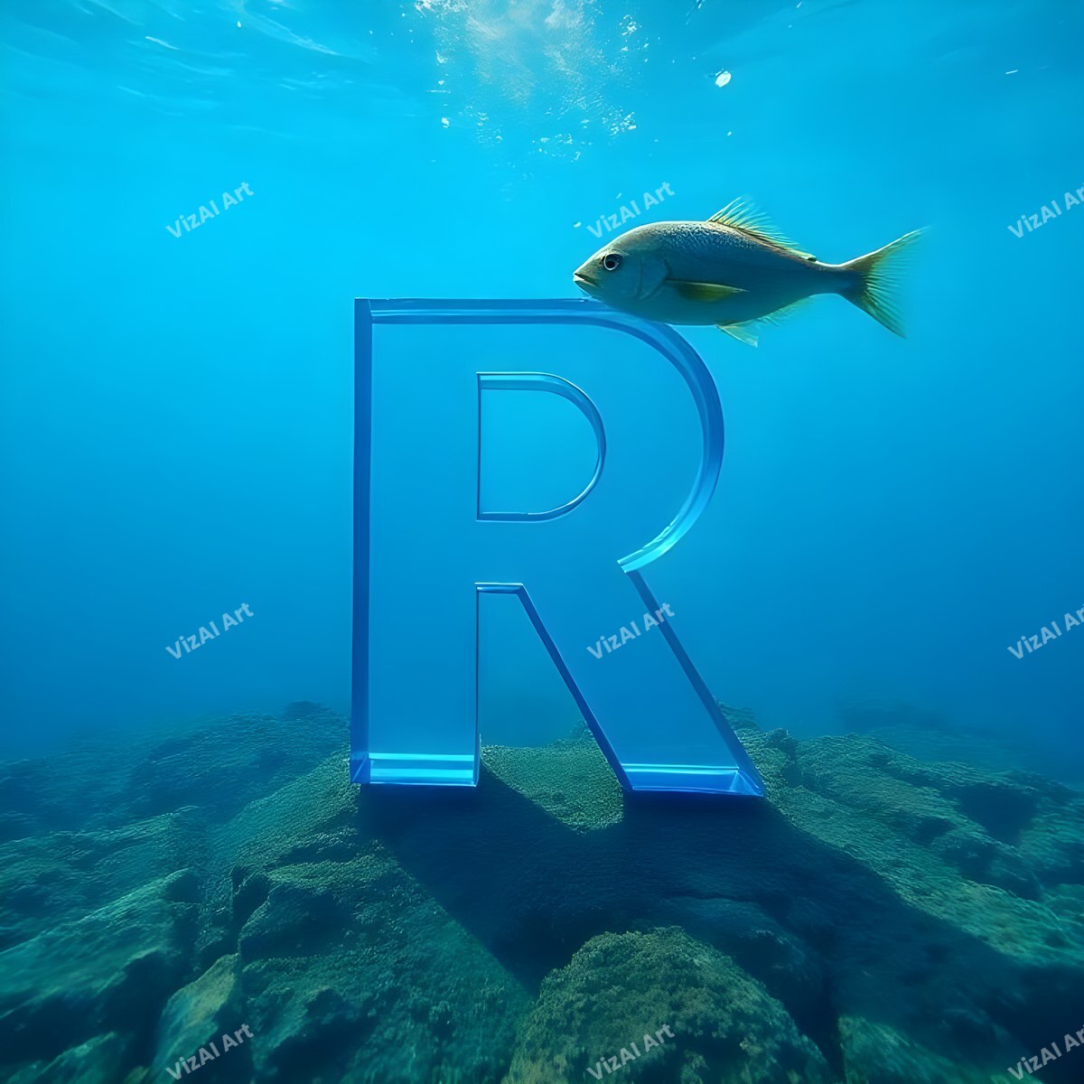 Underwater Fish alphabet letter R