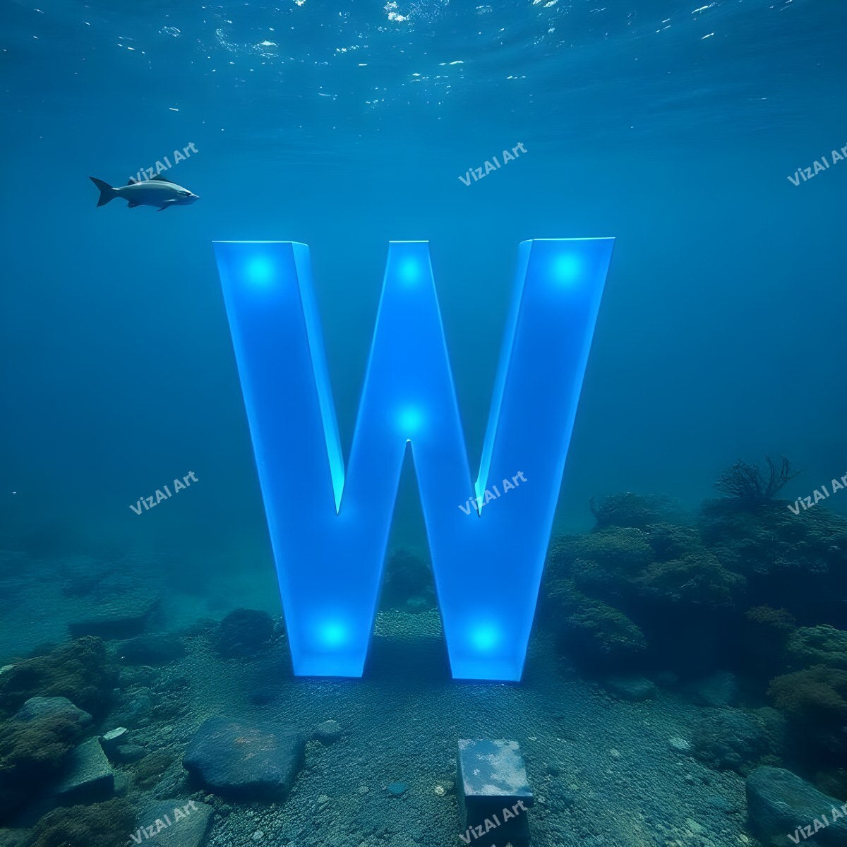 Underwater Fish alphabet letter W