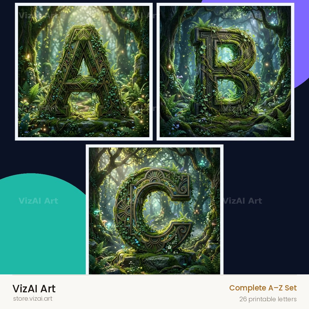 Forest Vine Canopy alphabet — choose an individual printable letter