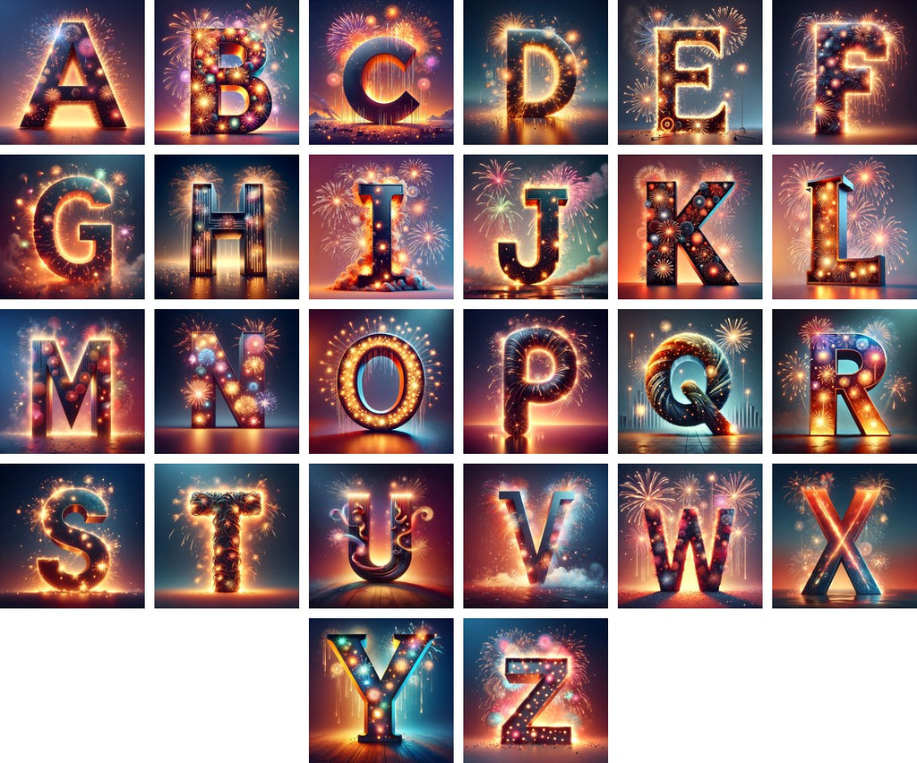 Fireworks alphabet — all 26 letters