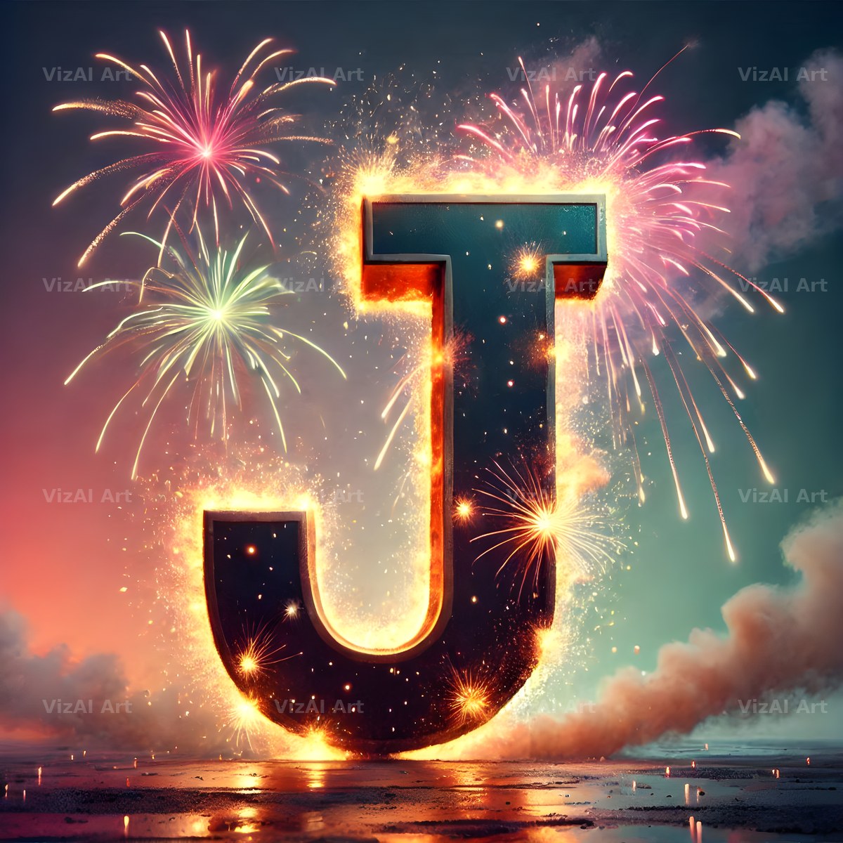 Fireworks alphabet letter J