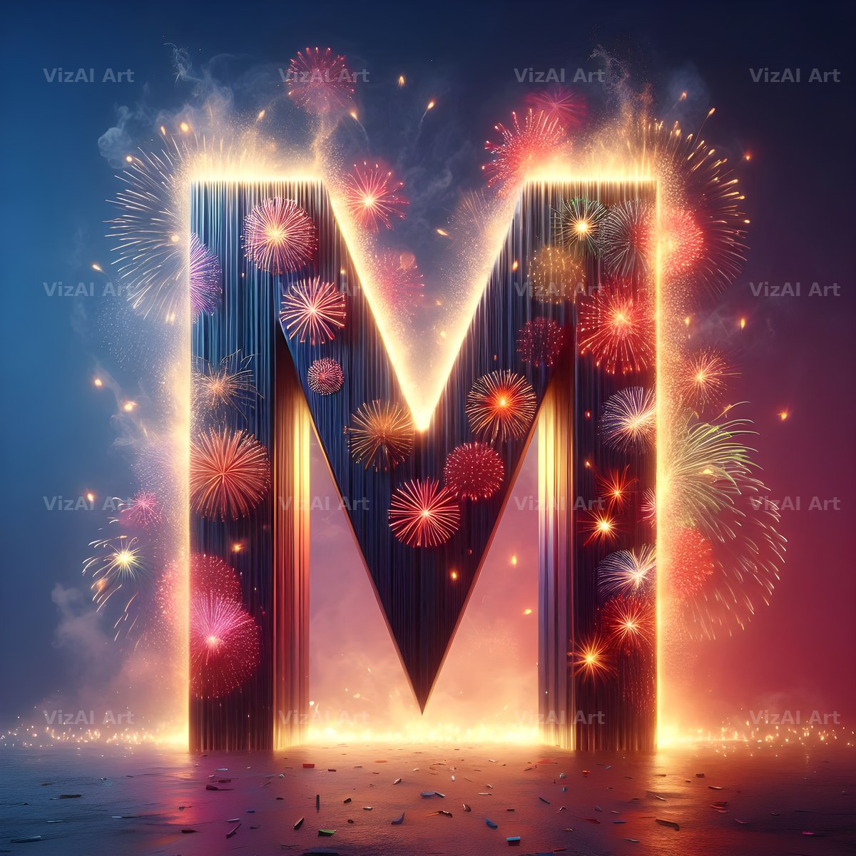 Fireworks alphabet letter M