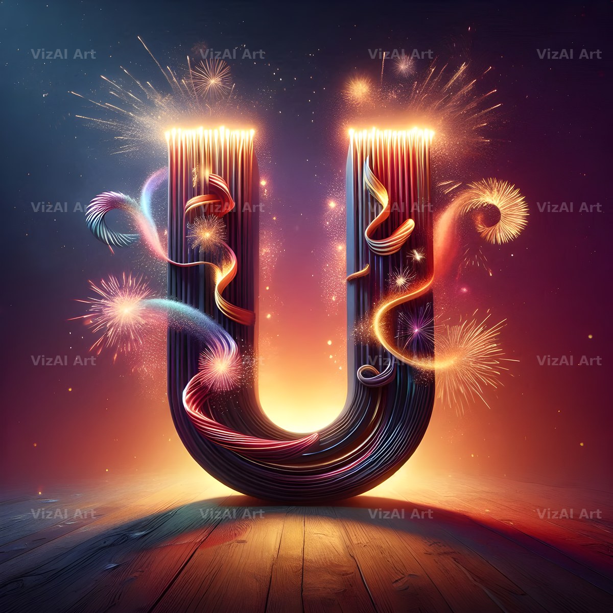 Fireworks alphabet letter U