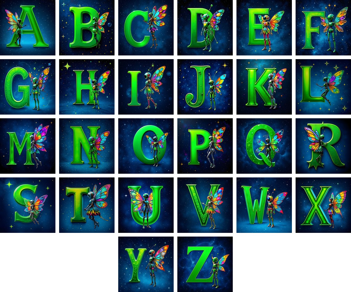 Green Fairy alphabet — all 26 letters