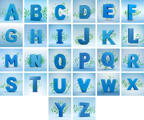 Blue Music Note alphabet — all 26 letters