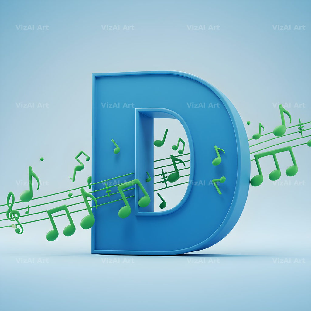Blue Music Note alphabet letter D