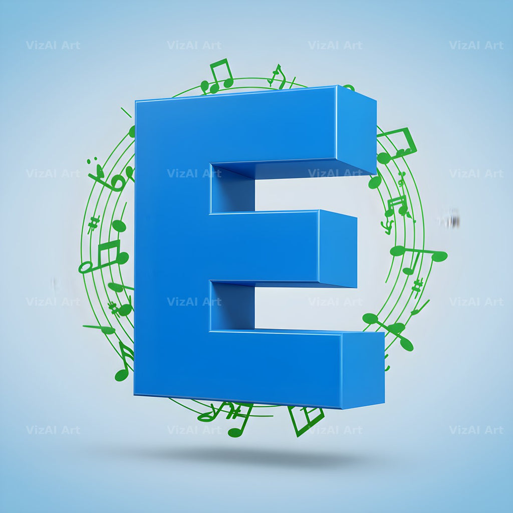 Blue Music Note alphabet letter E