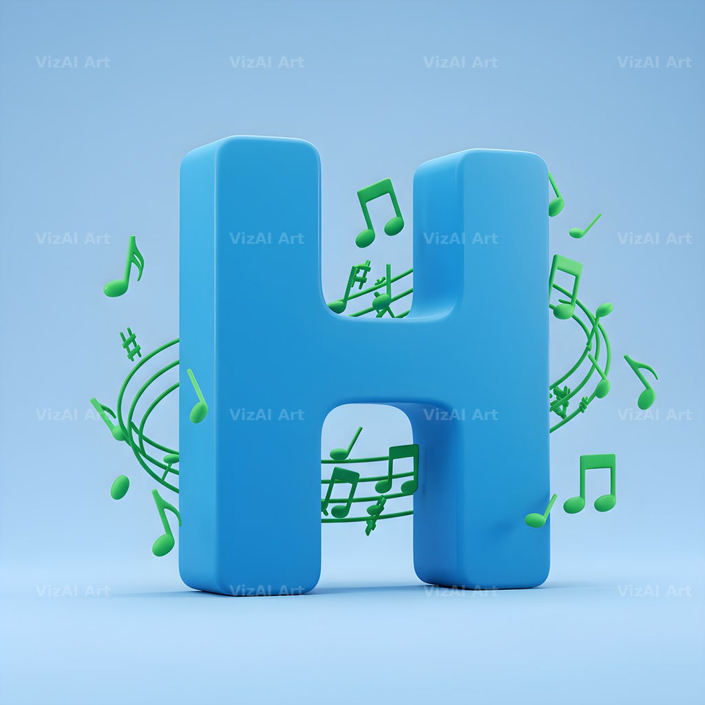 Blue Music Note alphabet letter H