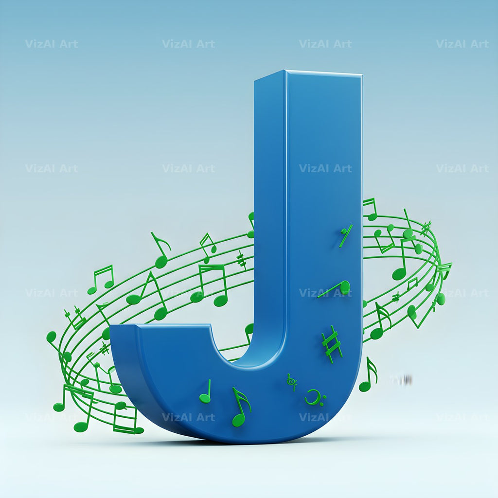 Blue Music Note alphabet letter J