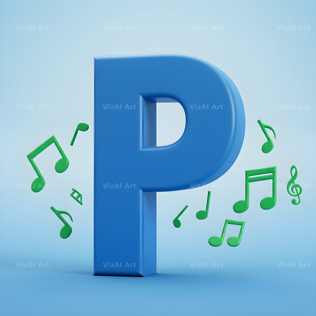 Blue Music Note alphabet letter P