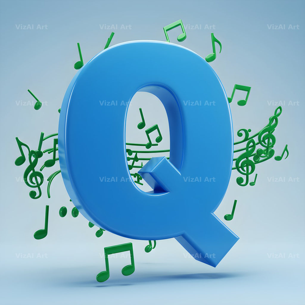 Blue Music Note alphabet letter Q
