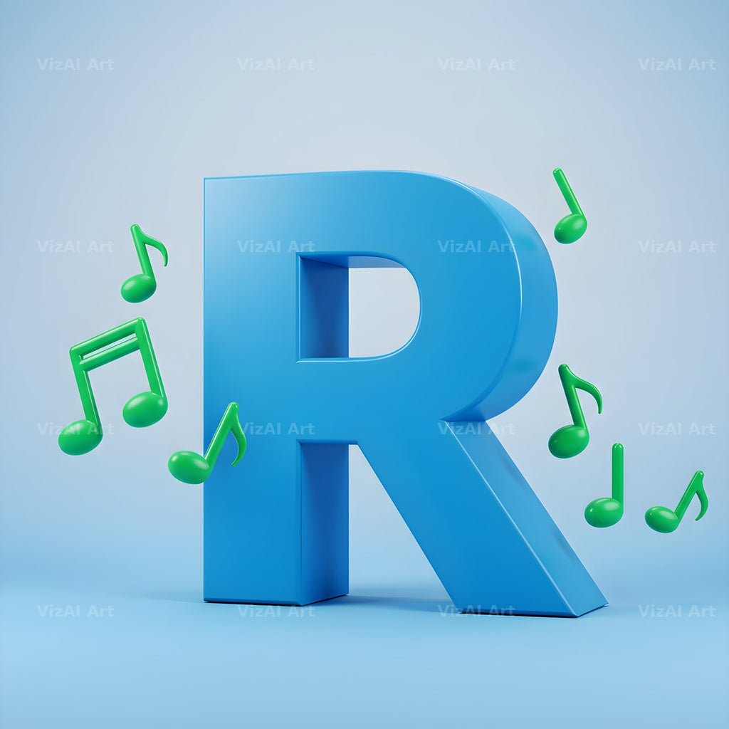 Blue Music Note alphabet letter R