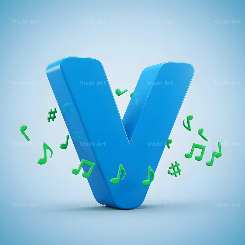 Blue Music Note alphabet letter V