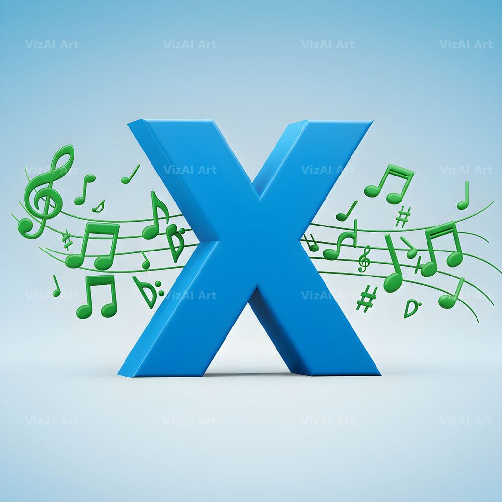 Blue Music Note alphabet letter X
