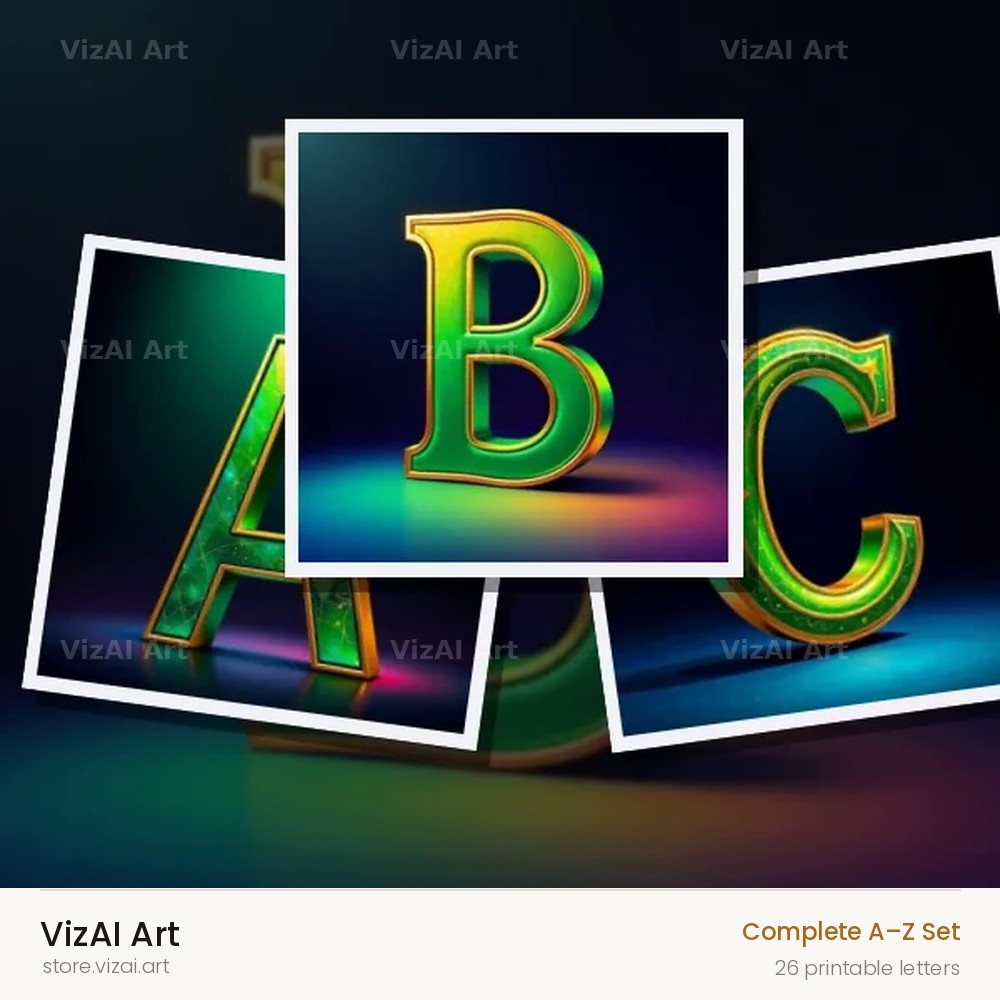 Gold Green Gradient alphabet — choose an individual printable letter