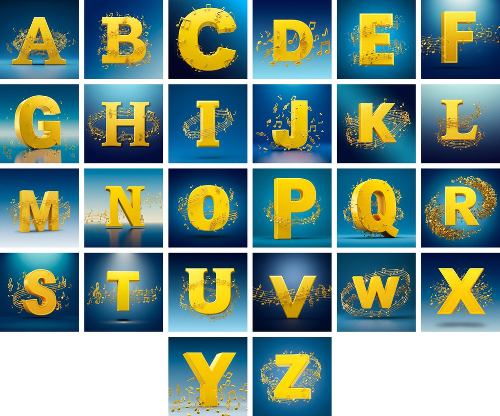 Gold Music Note alphabet — all 26 letters