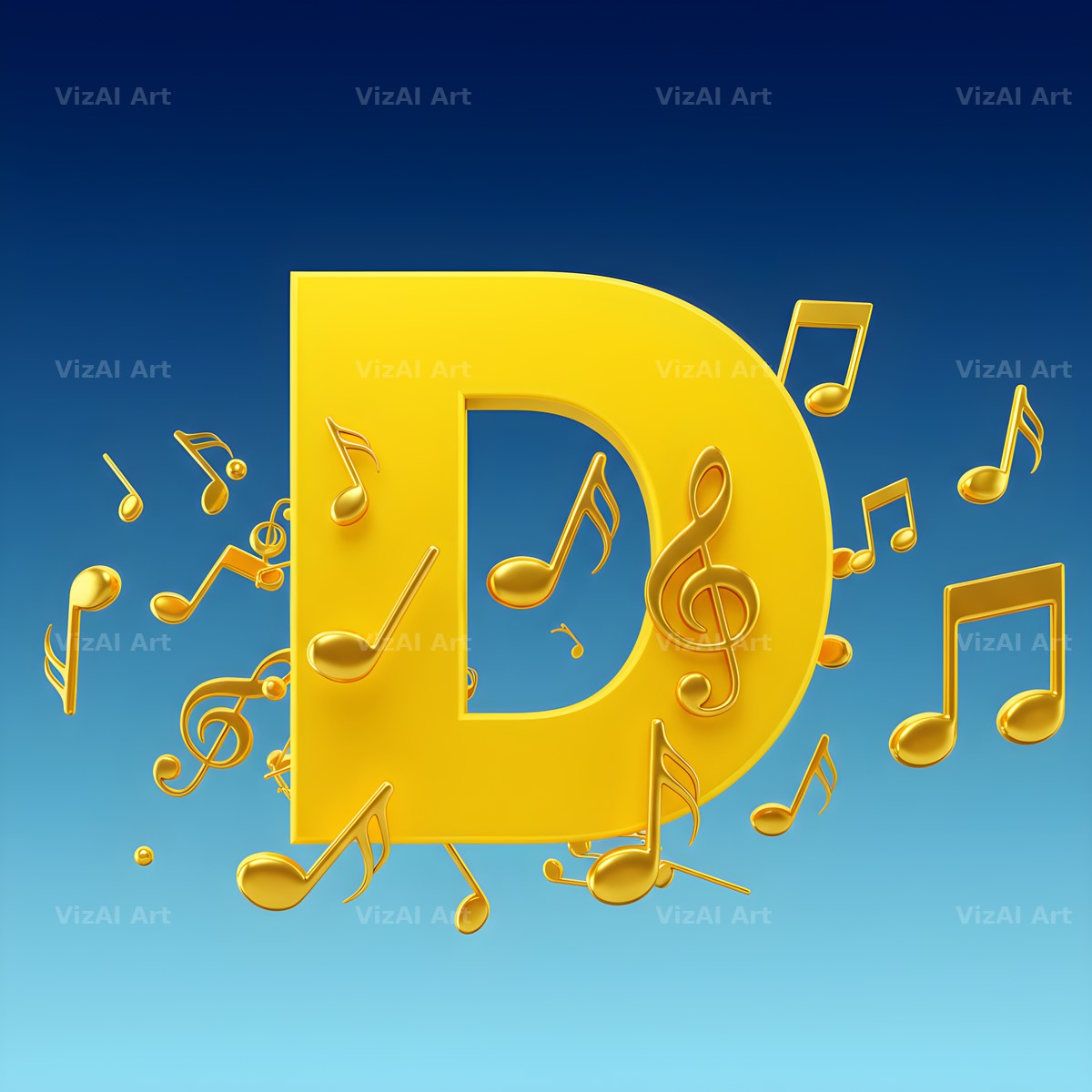 Gold Music Note alphabet letter D