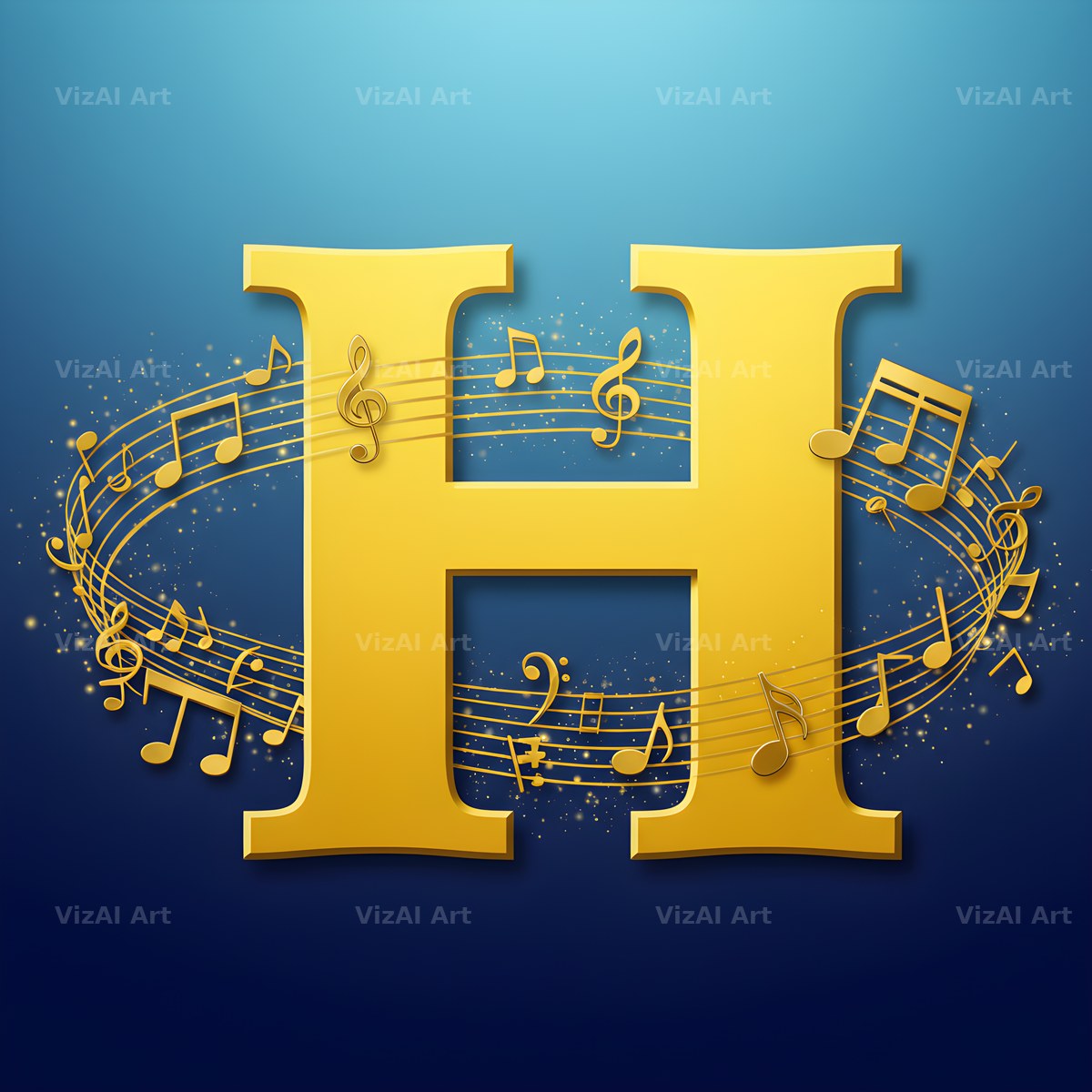 Gold Music Note alphabet letter H