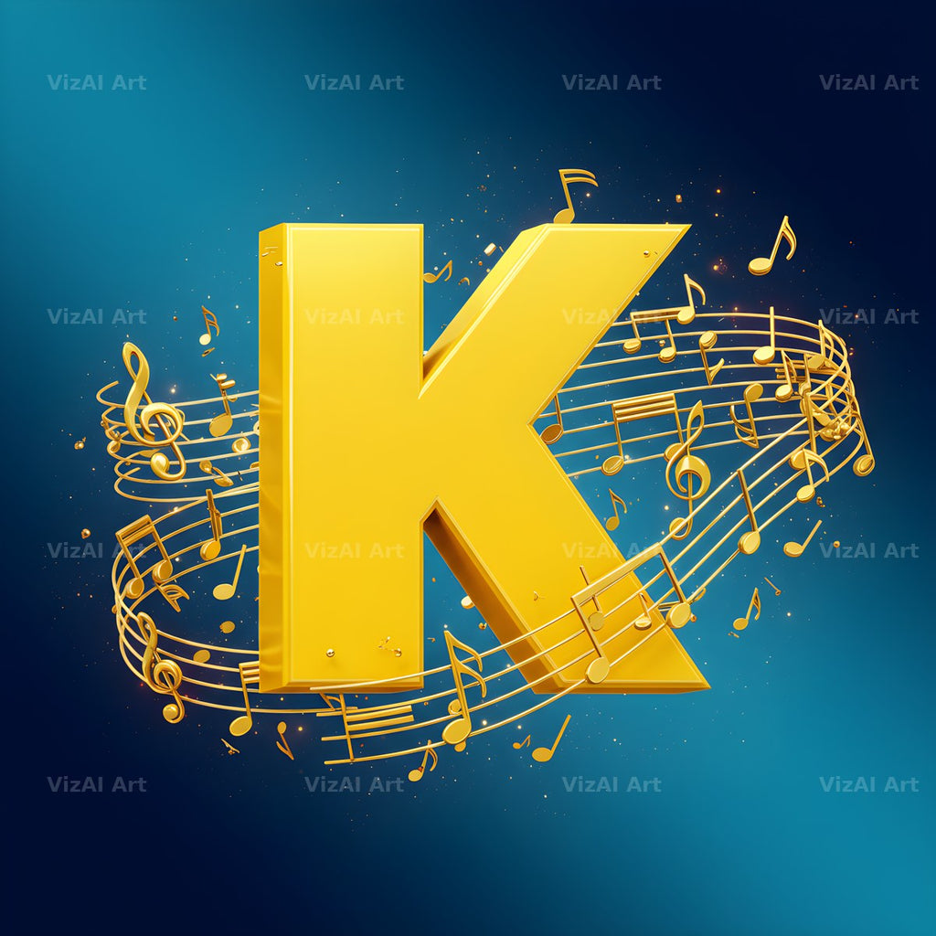 Gold Music Note alphabet letter K