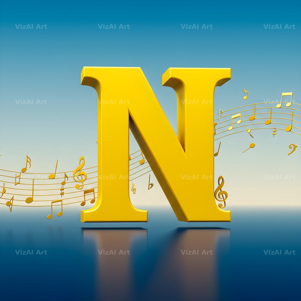 Gold Music Note alphabet letter N