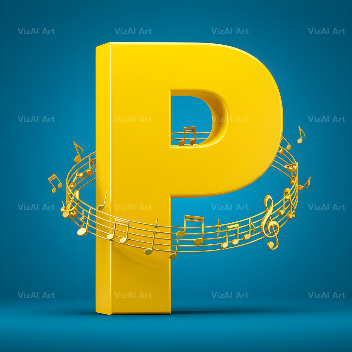 Gold Music Note alphabet letter P