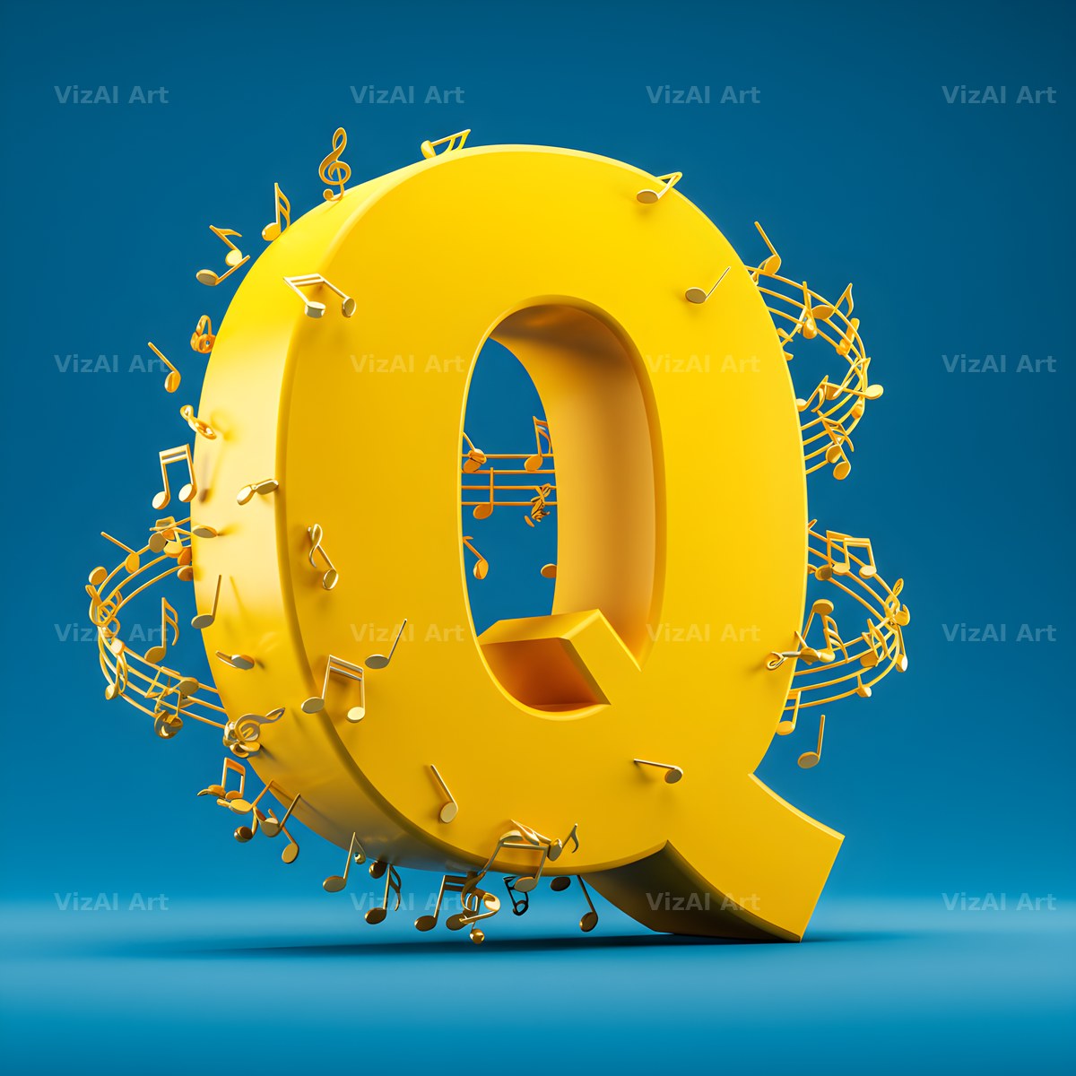 Gold Music Note alphabet letter Q