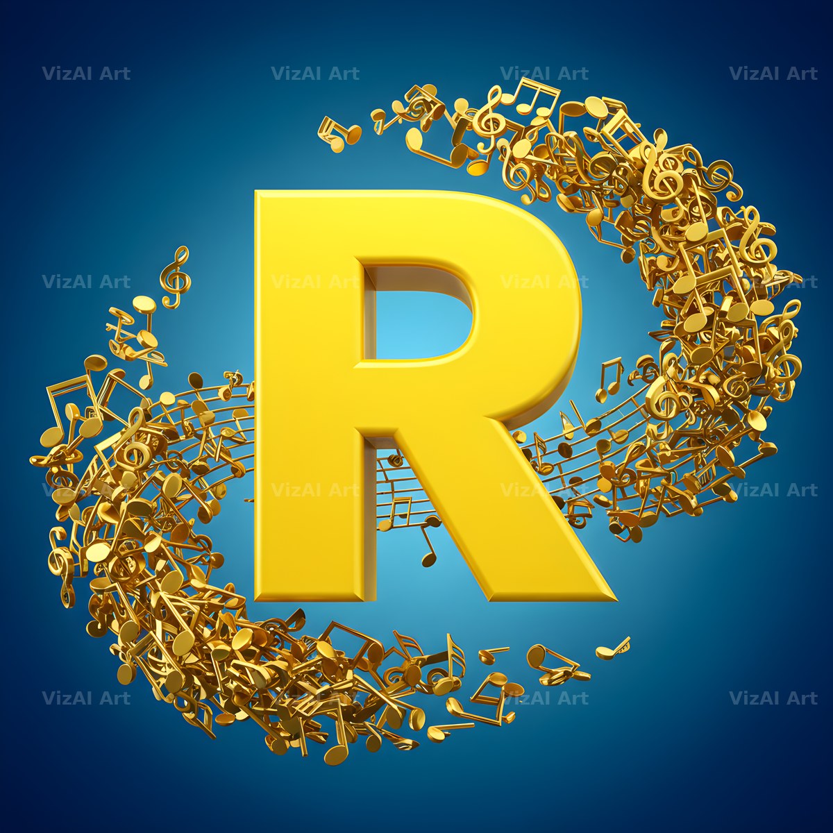Gold Music Note alphabet letter R