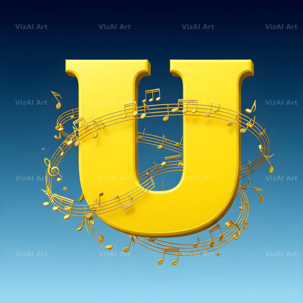 Gold Music Note alphabet letter U