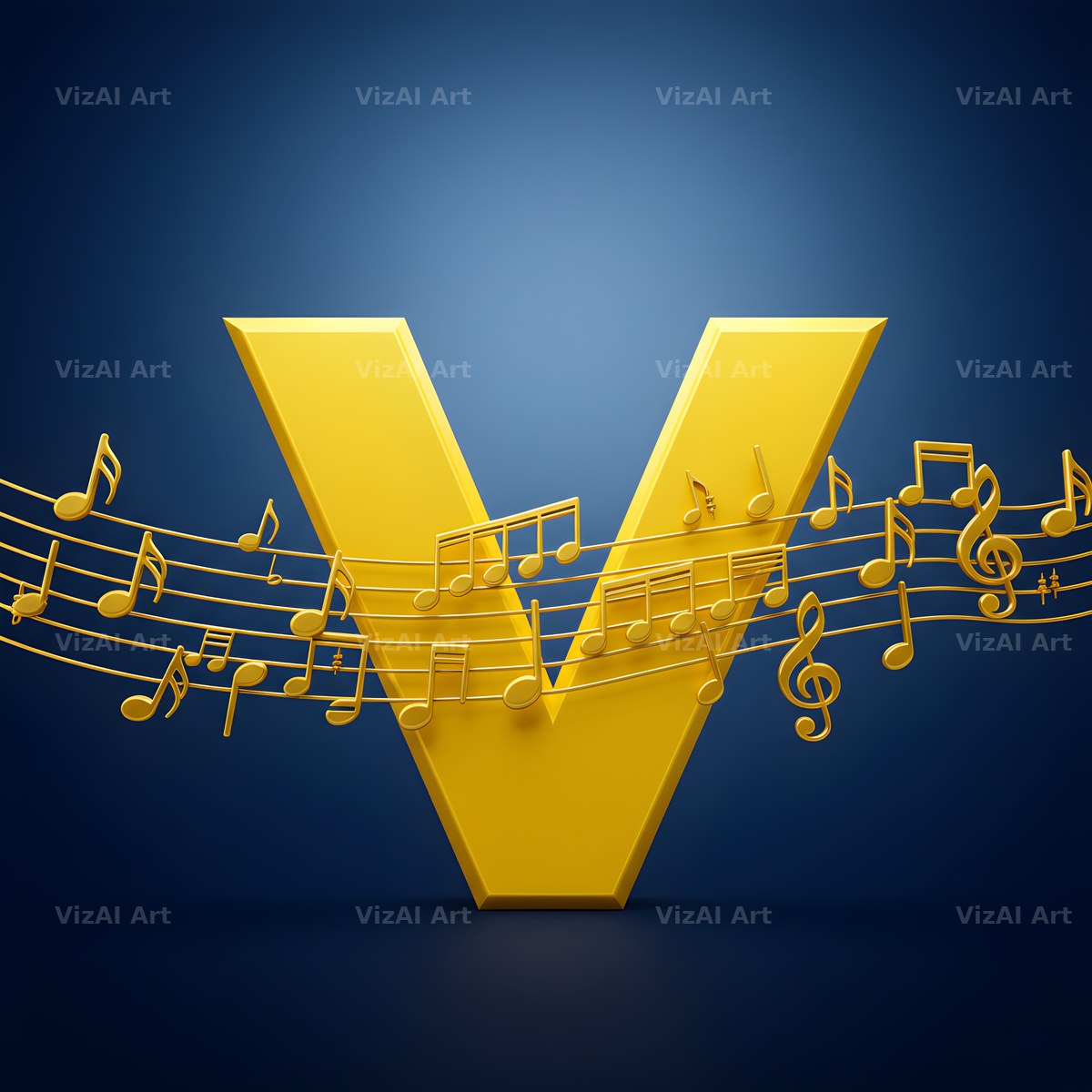 Gold Music Note alphabet letter V