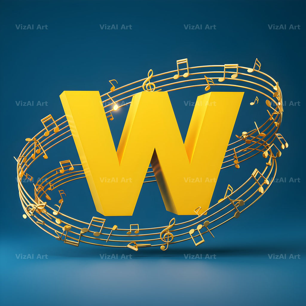 Gold Music Note alphabet letter W