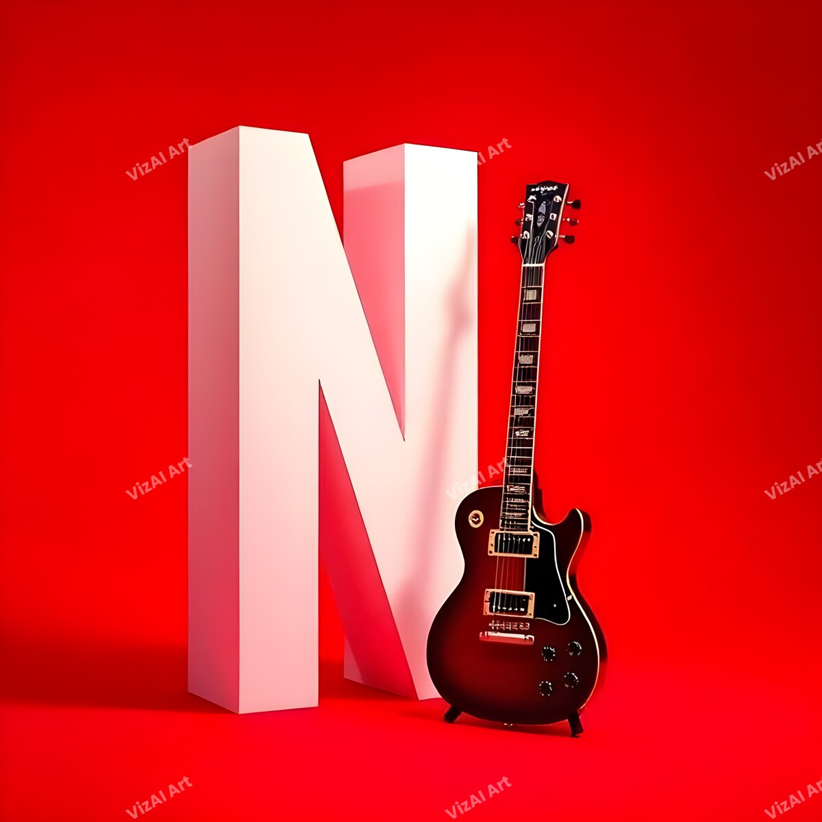 Letter N guitar alphabet art print