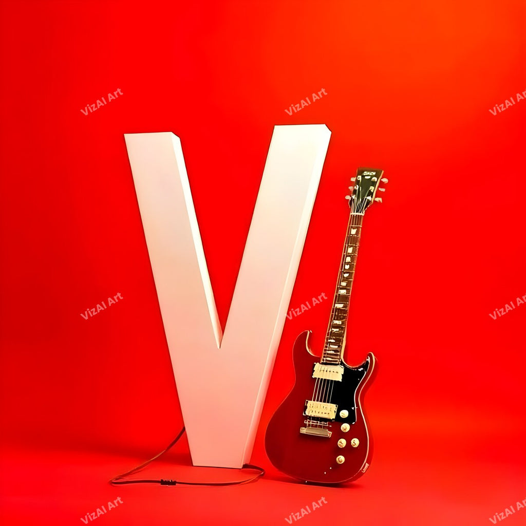 Letter V guitar alphabet art print