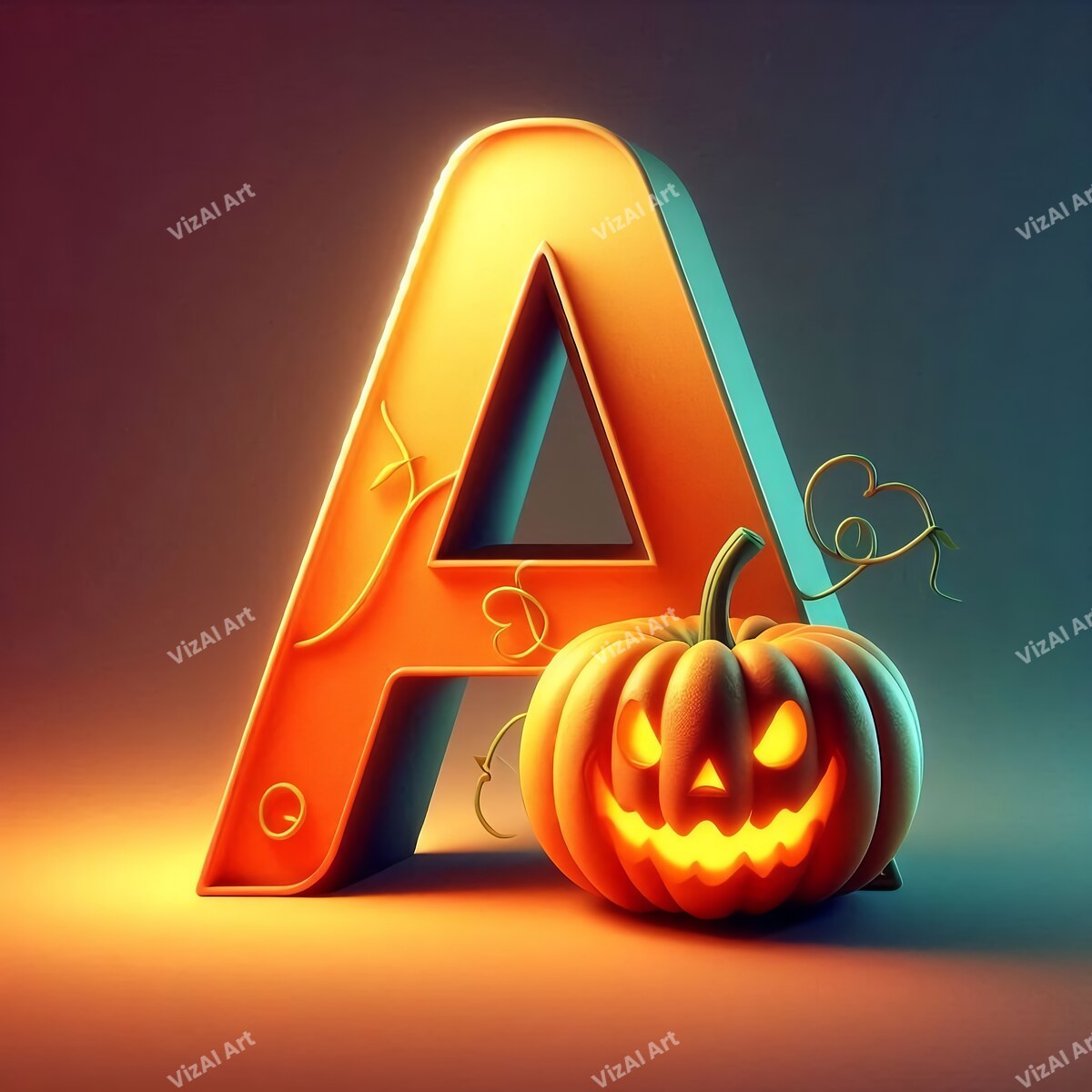 Jack-o'-Lantern Alphabet Wall Art letter A